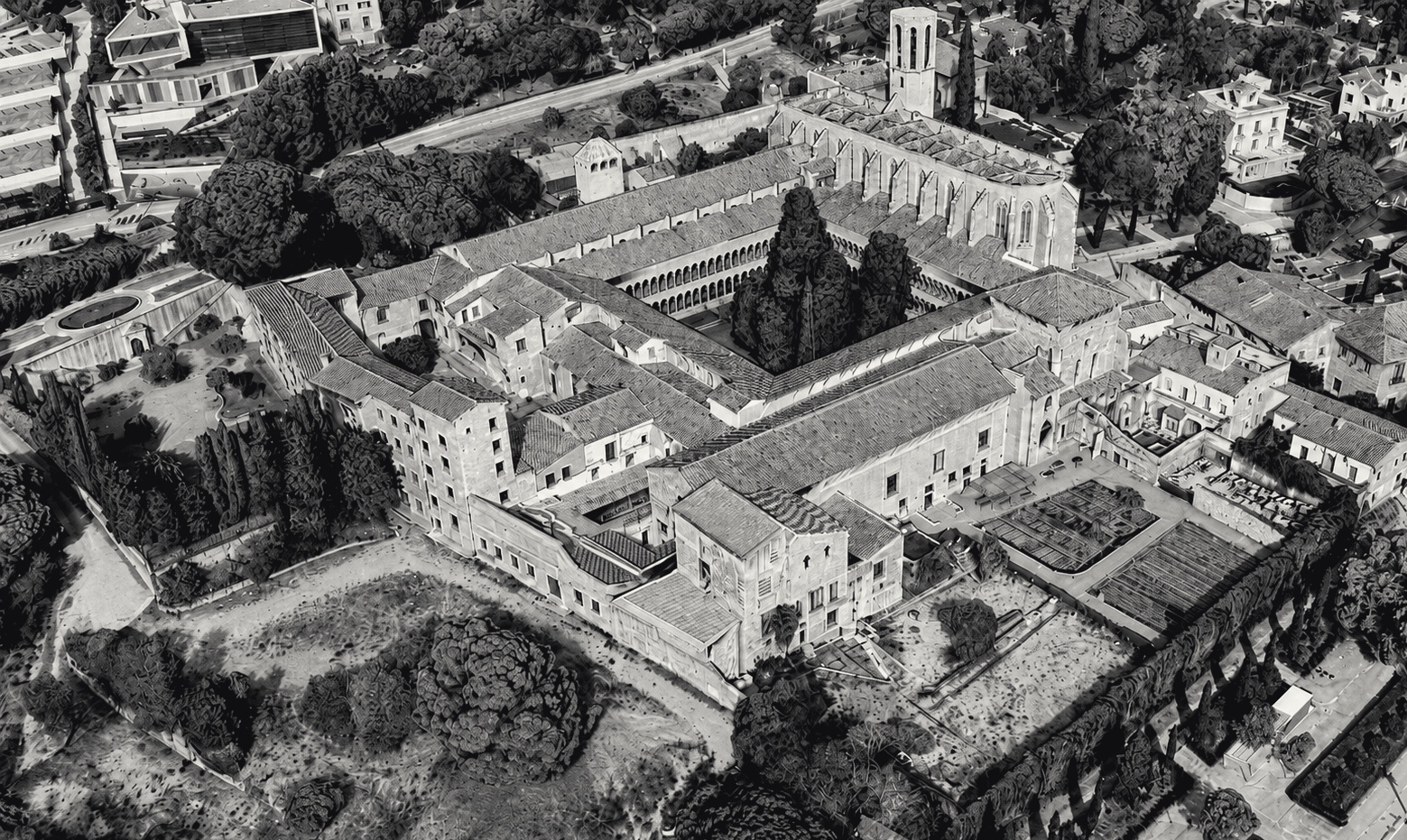 Vista aérea del monasterio de Pedralbes